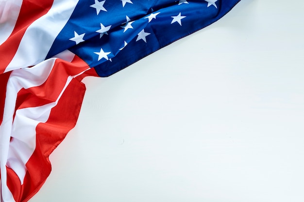 Flag of the USA on wooden background