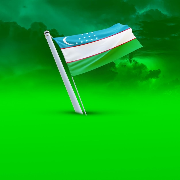 A Flag of uzbekistan on a Green cloud backround useing for social media