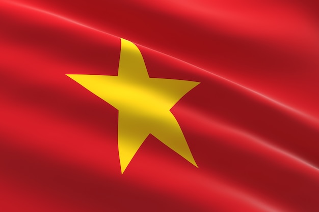 베트남의 국기. 베트남 국기를 흔들며의 3d 일러스트