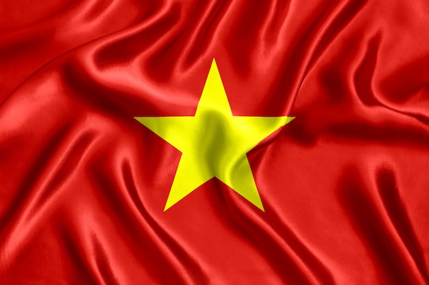 Флаг Вьетнама шелка крупным планом