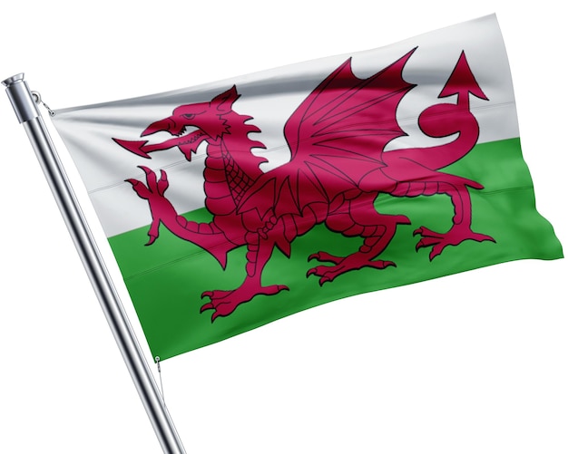 A flag of Wales with a red dragon on it