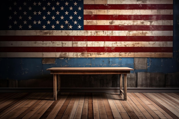 A flag on a wall with the word usa on it