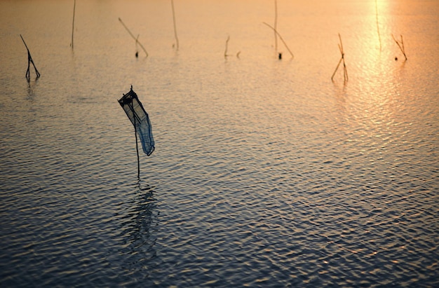 A flag in the water is in the water