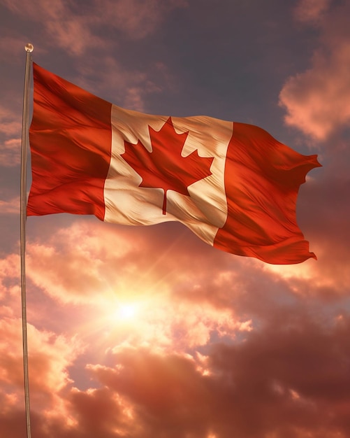 A flag with the flag of canada in the background