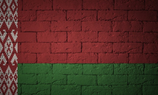 Flag with original proportions. Closeup of grunge flag of Belarus.