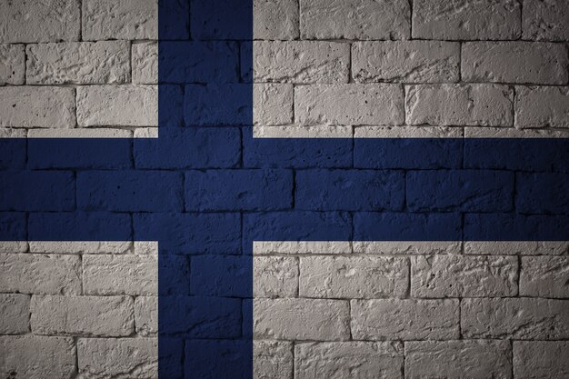 원래 비율로 플래그를 지정하십시오. 핀란드의 그런 지 국기의 근접 촬영