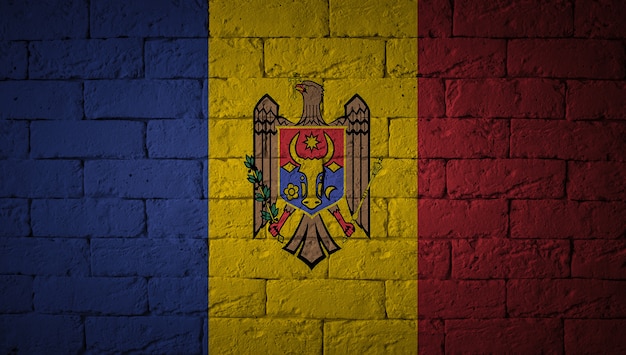 Flag with original proportions. Closeup of grunge flag of Moldova