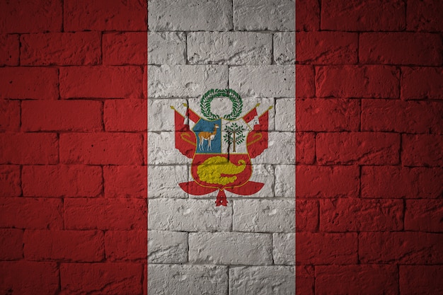 Flag with original proportions. Closeup of grunge flag of Peru