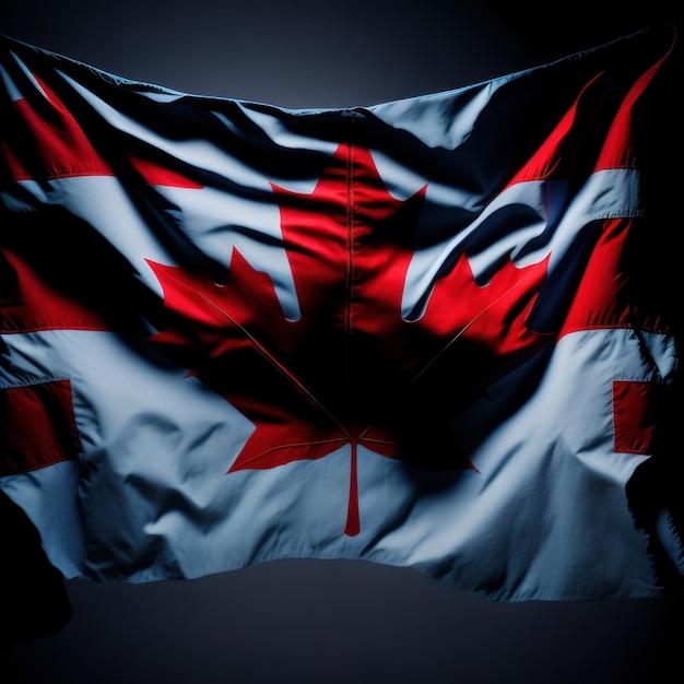 A flag with a red maple leaf on it