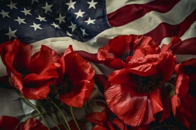 Photo a flag with red poppies on it