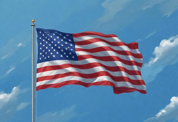 a flag with a star on it is flying in the sky