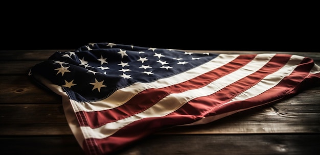 A flag with stars on it is laying on a table