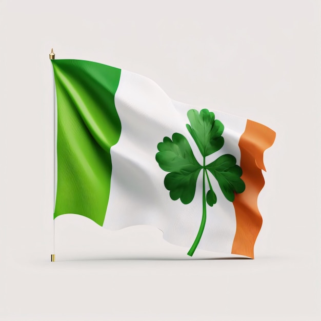 Foto bandiera con un trifoglio verde su sfondo bianco il simbolo di colore verde del giorno di san patrizio