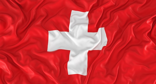 Flag with white cross on red of switzerland 3d render