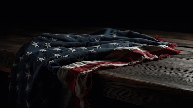 A flag on a wooden table with the word usa on it