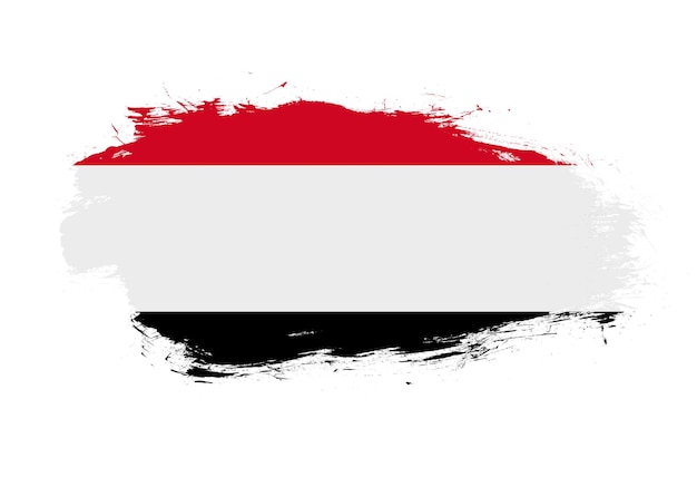 흰색 선 브러시 배경에 예멘의 국기