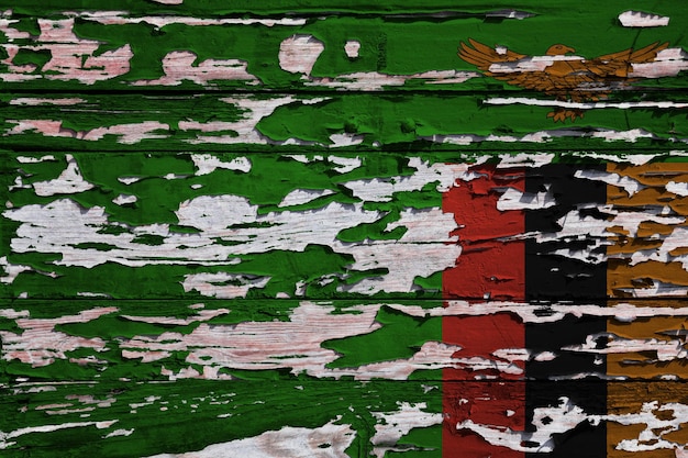 Foto bandiera dello zambia dipinta su una tavola di legno
