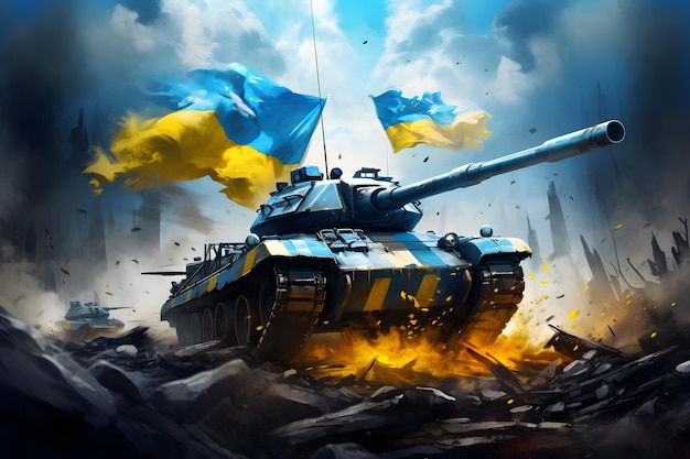 FlagBearing T80 Tank in Ukrainian Battle