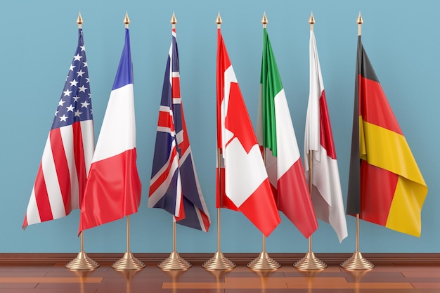 Flags of all members G7 3D rendering