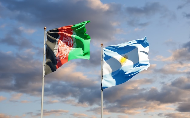 Flags of Argentina and Afghanistan. 3D artwork