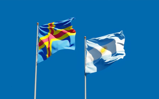 Flags of Argentina and Aland Islands. 3D artwork