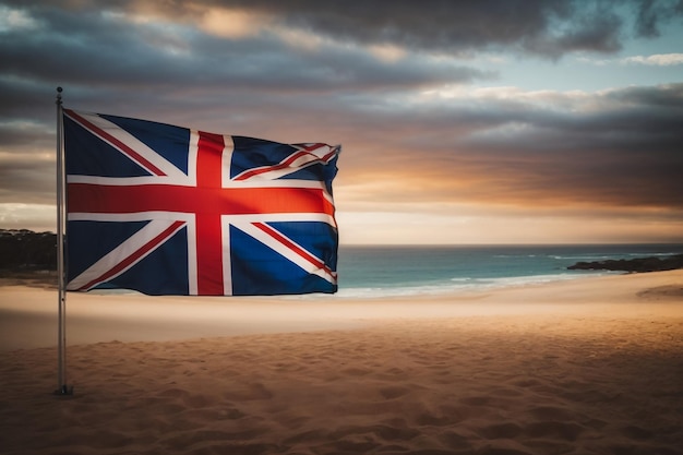 Flags of Australia and Great Britain Linen flags closeup Flag made of canvas Australian Canberr