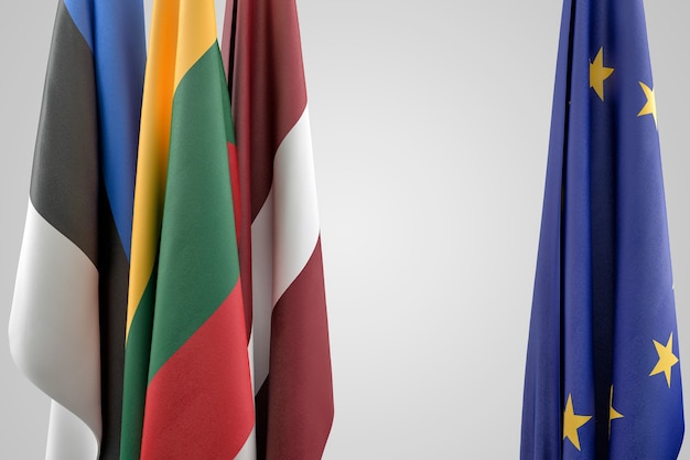 발트해 연안 국가와 EU의 깃발. 지정학적 개념