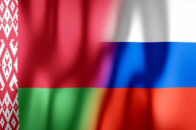 Flags of Belarus and Russia 3D illustration