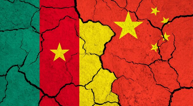 Flags of cameroon and china on cracked surface politics relationship concept