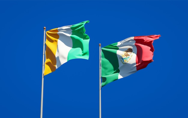 Flags of Cote d'Ivoire and Mexico. 3D artwork