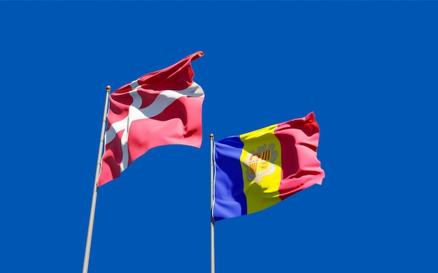 Flags of Denmark and Andorra. 3D artwork