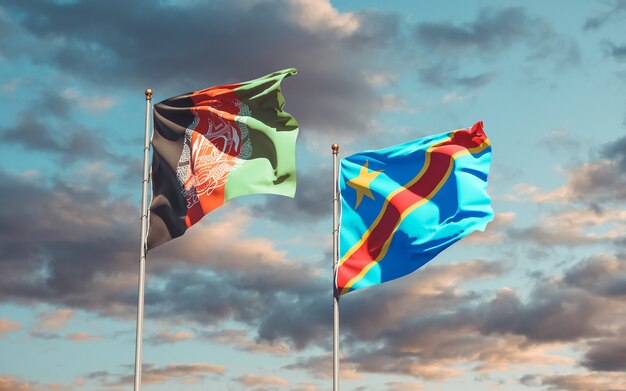 Flags of DR Congo and Afghanistan. 3D artwork