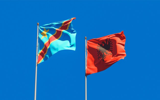 Flags of DR Congo and Albania. 3D artwork