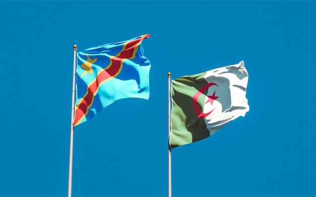 Flags of DR Congo and Algeria. 3D artwork