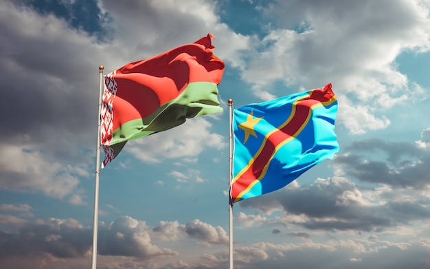 Flags of DR Congo and Belarus. 3D artwork