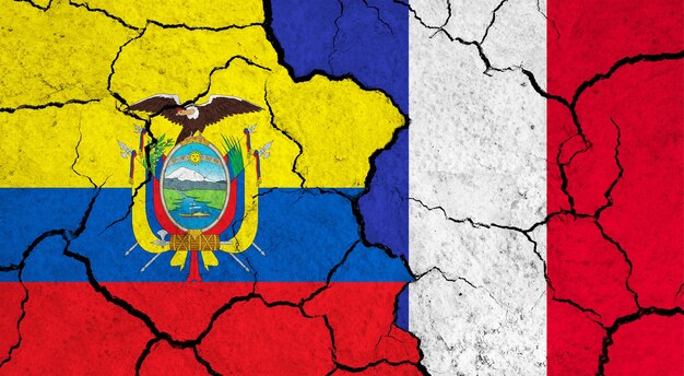 Flags of ecuador and france on cracked surface politics relationship concept