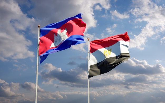 Flags of Egypt and Cambodia. 3D artwork