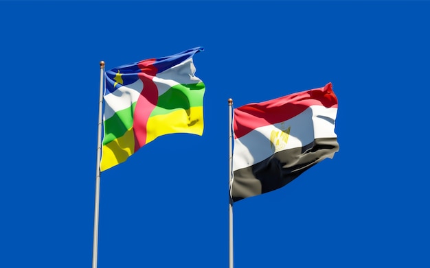 Flags of Egypt and CAR Central African Republic. 3D artwork