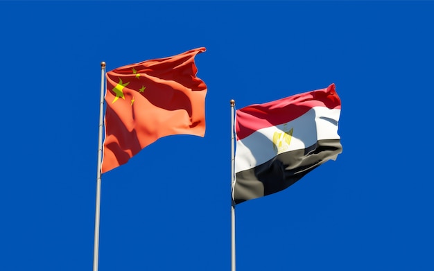 Flags of Egypt and China. 3D artwork