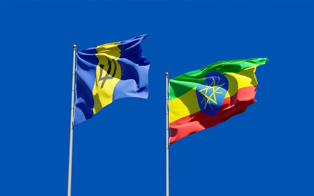 Flags of Ethiopia and Barbados. 3D artwork