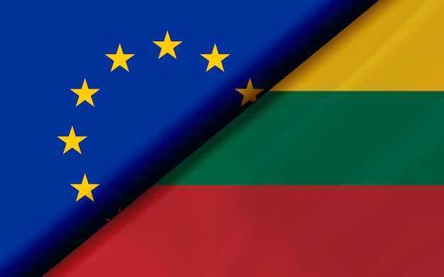 Flags of the EU and Lithuania divided diagonally