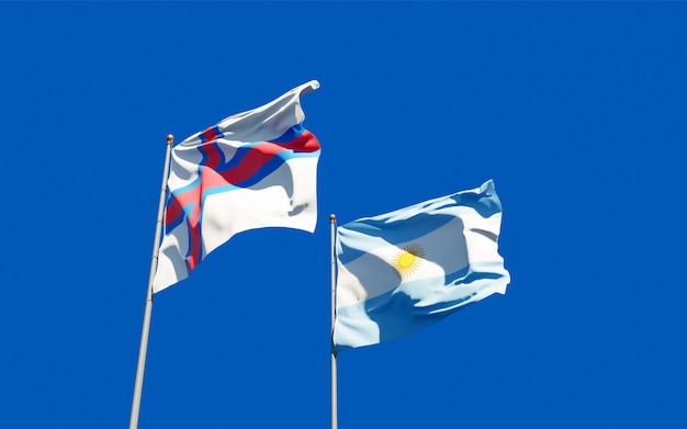 Flags of Faroe Islands and Argentina. 3D artwork