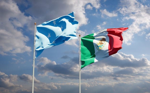 Photo flags of federated states of micronesia and mexico. 3d artwork