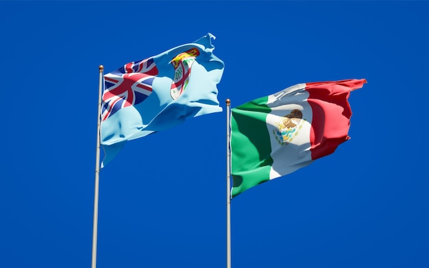 Flags of Fiji and Mexico. 3D artwork