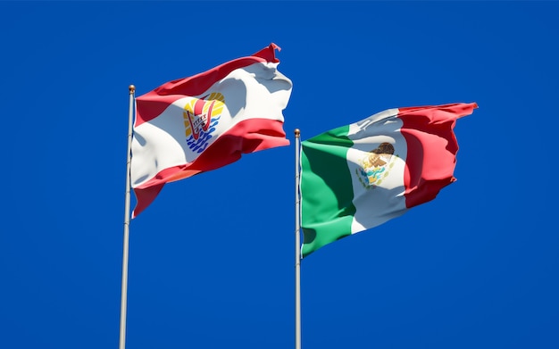 Flags of French Polynesia and Mexico. 3D artwork