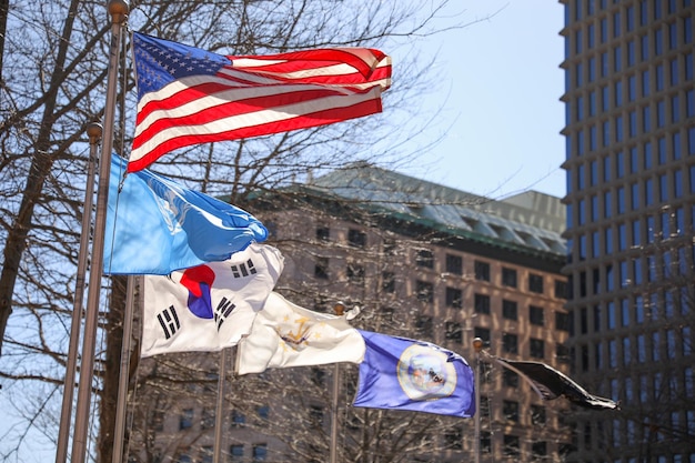 Flags from the united states of america and south korea