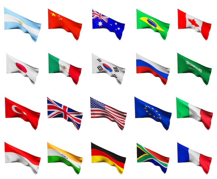 Photo flags g20 membership g20 정상 회담 또는 g20 국가 회의의 개념 g20 회원 그룹