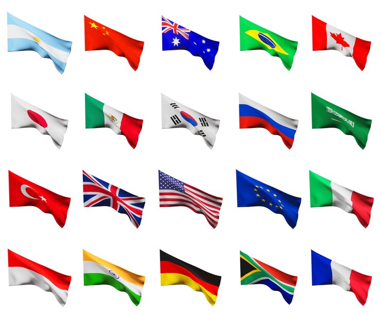 Photo flags g20 membership g20 정상 회담 또는 g20 국가 회의의 개념 g20 회원 그룹