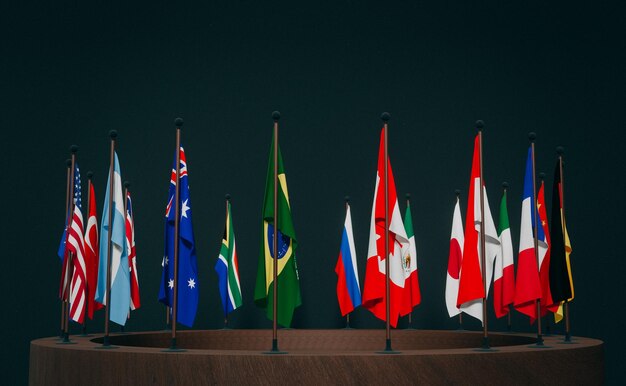 Photo flags g20 membership concept of the g20 summit or meeting g20 countries group of twenty