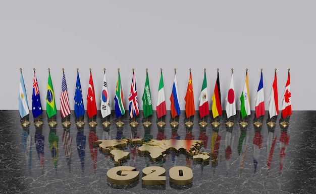 Foto bandiere adesione al g20 concetto del vertice del g20 o della riunione paesi del g20 gruppo dei venti